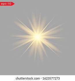 Glow yellow light effect set, lens flare, explosion, glitter, line, sun flash, spark and stars. Abstract special effect element design.
