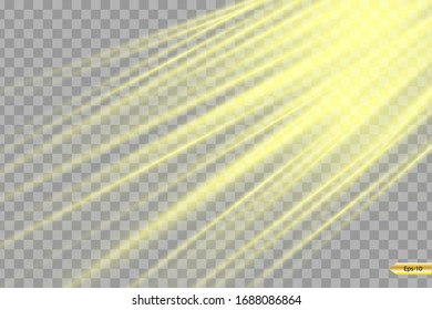 Glow yellow light effect set, lens flare, explosion, glitter, line, sun flash, spark and stars. Abstract special effect element design.