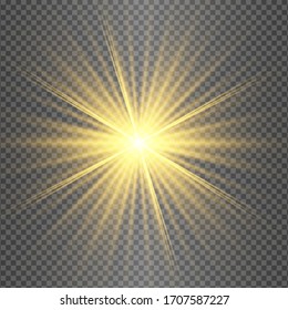 Glow yellow light effect set, lens flare, explosion, glitter, line, sun flash, spark and stars. Abstract special effect element design.