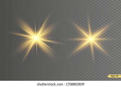 Glow yellow light effect set, lens flare, explosion, glitter, line, sun flash, spark and stars. Abstract special effect element design.