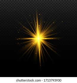 Glow yellow light effect set, lens flare, explosion, glitter, line, sun flash, spark and stars. Abstract special effect element design.
