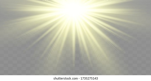 Gelbes Lichteffekt, Blende, Explosion, Glitter, Linie, Sonnenblitz, Funken und Sterne. Abstraktes Design von Spezialeffekten.