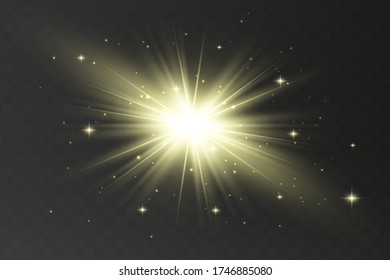 Glow yellow light effect set, lens flare, explosion, glitter, line, sun flash, spark and stars. Abstract special effect element design.