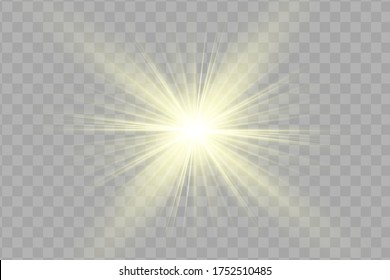 Glow yellow light effect set, lens flare, explosion, glitter, line, sun flash, spark and stars. Abstract special effect element design.