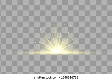 Glow yellow light effect set, lens flare, explosion, glitter, line, sun flash, spark and stars. Abstract special effect element design.