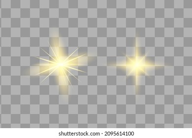 Glow yellow light effect set, lens flare, explosion, glitter, line, sun flash, spark and stars. Abstract special effect element design.