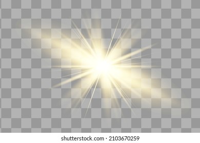 Glow yellow light effect set, lens flare, explosion, glitter, line, sun flash, spark and stars. Abstract special effect element design.
