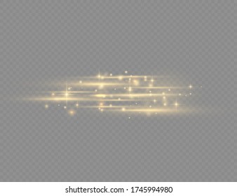 Glow yellow line on transparent background, flash yellow horizontal lens flares pack, horizontal light rays, laser beams, beautiful light flare, bright gold glare, vector illustration, eps 10. 