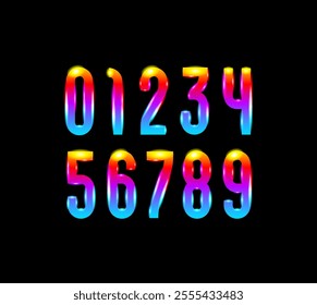 Glowed font, trendy bright modern vibrant numbers 0, 1, 2, 3, 4, 5, 6, 7, 8, 9, vector illustration 10EPS