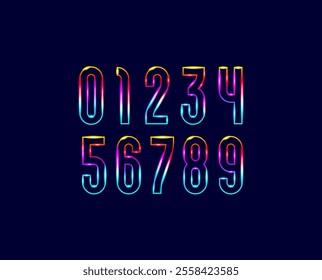 Glowed font, trendy bright modern vibrant numbers 0, 1, 2, 3, 4, 5, 6, 7, 8, 9 made outline, vector illustration 10EPS.