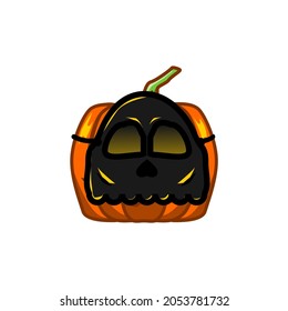 Glowiing Jack o lantern wearing black mask, halloween, october. 