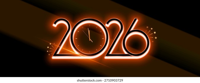 glowing 3d 2026 lettering clock banner for new year vector