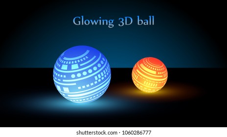 Glowing 3d ball on the background of the horizon. Vector for your graphic design.