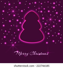 Glowing 3d Christmas tree vector background card.