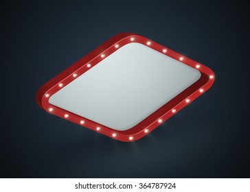 Glowing 3D cinema signboard with light bulbs on the contour. Isolated on black background. Vector illustration, eps 10.