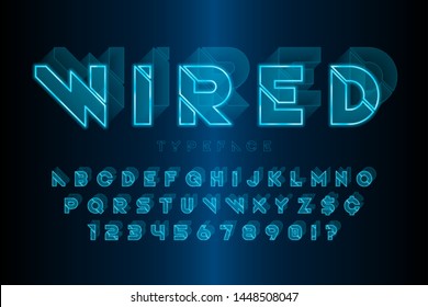 Glowing 3d futuristic sci-fi alphabet, creative characters set. Vector illustration