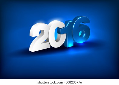 Glowing 3D lettering 2016 on blue background - greeting card for New Year 2016 - place for text. Vector illustration.