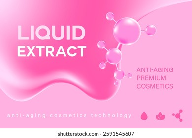 Glowing 3d liquid pink serum texture, water wave close up fluid blob shape background. Elegant beauty product backdrop with copy space. Aesthetic cosmetics commercial banner or poster