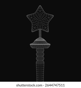 A glowing 3D star model sits atop a sleek metallic pole against a deep black background, creating a striking contrast. The star features sharp geometric edges and emits a subtle radiant glow