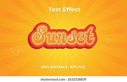 “Sunset” in glowing 3D text with warm orange, red, and pink hues fading into one another. Set against a dreamy twilight sky, it evokes calm, beauty, and tropical evening vibes.