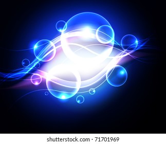 Glowing abstract background with bubbles, vector illustration