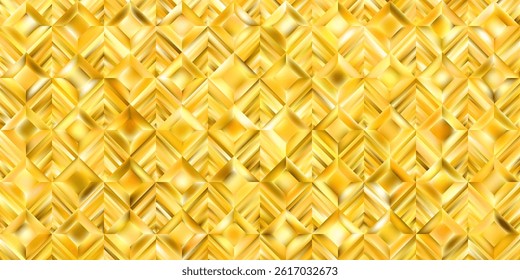 Glowing abstract background. Diamond shaped gradient polygons. Ribbed glass. Luxury golden geometric bg. Seasonal autumn promo warm tones wallpaper. Vector illustration, EPS 10.