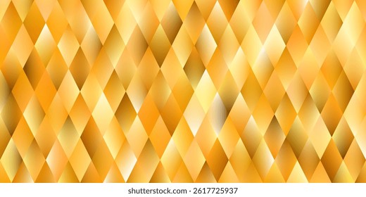 Glowing abstract background. Diamond shaped gradient polygons. Ribbed glass. Luxury golden geometric bg. Seasonal autumn promo warm tones wallpaper. Vector illustration, EPS 10.