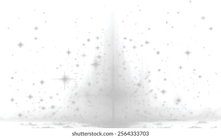 Glowing abstract background featuring scattered star-like sparkles and soft light gradients in grayscale. Perfect for festive designs, digital art, and elegant layouts