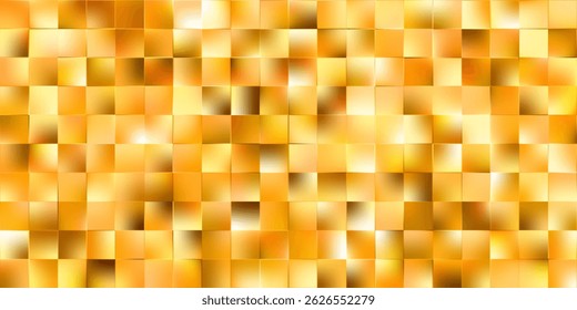Fondo abstracto brillante. Vidrio acanalado con polígonos cuadrados degradados. Bolso geométrico dorado de lujo. Fondo de pantalla de tonos cálidos de la promoción de otoño de temporada. Ilustración vectorial, EPS 10.