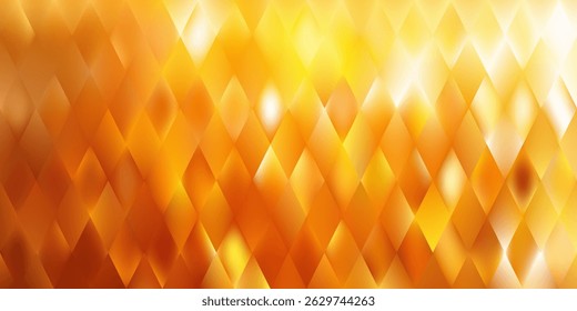 Glühender abstrakter Hintergrund. Rippenglas. Diamantförmige Polygone mit Farbverlauf. Luxus golden geometrische bg. Saisonale Herbst Promo warme Töne Tapete. Vektorgrafik, EPS 10.