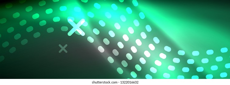 Glowing abstract blue particles wave on dark, shiny motion, Christmas and New Year magic space light. Vector techno abstract background