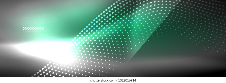 Glowing abstract blue particles wave on dark, shiny motion, Christmas and New Year magic space light. Vector techno abstract background