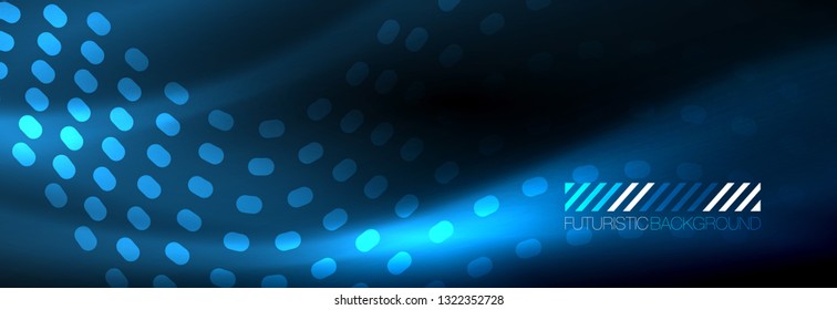 Las partículas azules brillantes se ondean en movimiento oscuro y brillante, la luz mágica de Navidad y Año Nuevo. Fondo abstracto Vector tecno