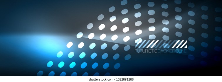Glowing abstract blue particles wave on dark, shiny motion, Christmas and New Year magic space light. Vector techno abstract background