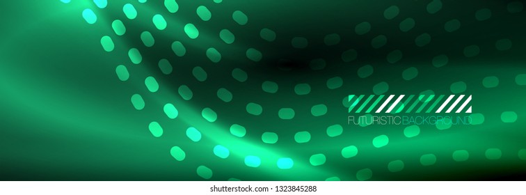 Glowing abstract blue particles wave on dark, shiny motion, Christmas and New Year magic space light. Vector techno abstract background