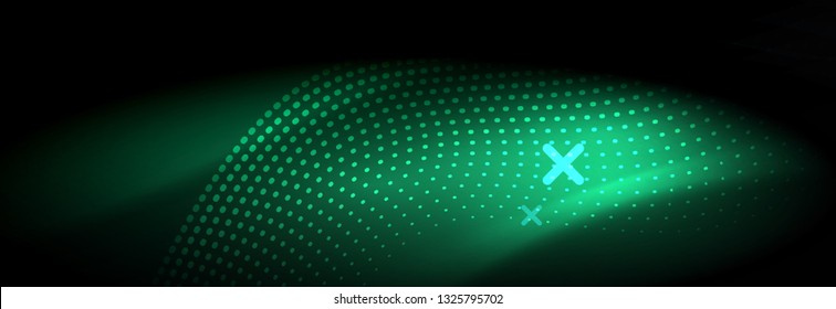 Glowing abstract blue particles wave on dark, shiny motion, Christmas and New Year magic space light. Vector techno abstract background