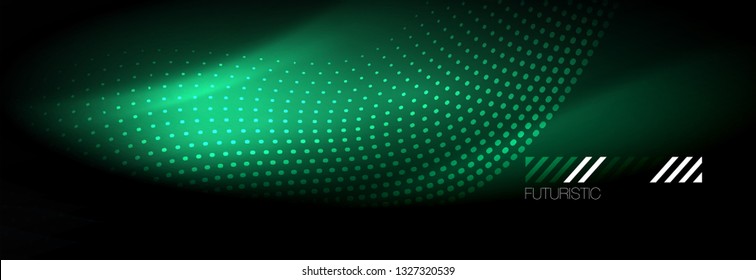 Glowing abstract blue particles wave on dark, shiny motion, Christmas and New Year magic space light. Vector techno abstract background