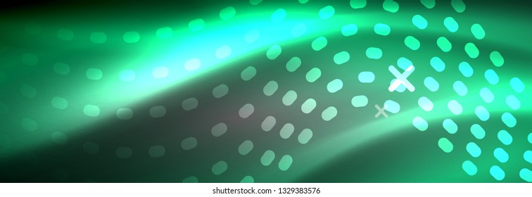 Glowing abstract blue particles wave on dark, shiny motion, Christmas and New Year magic space light. Vector techno abstract background