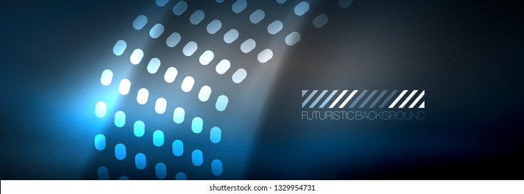 Glühende abstrakte blaue Teilchen schwingen auf dunkler, glänzender Bewegung, Weihnachten und Neujahr magisches Raumlicht. Abstrakter Vektorgrafik-Hintergrund