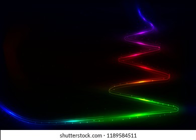Glowing abstract Christmas tree on dark background with copy space for your text