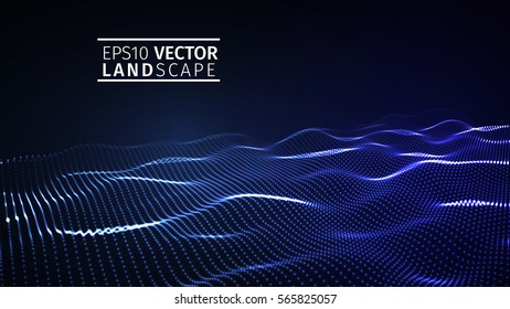 glowing abstract digital wave particles. Futuristic vector illustration. HUD element. Technology concept. Abstract background.