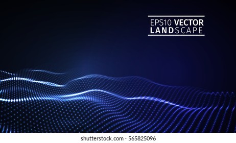 glowing abstract digital wave particles. Futuristic vector illustration. HUD element. Technology concept. Abstract background.