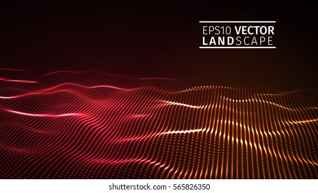 glowing abstract digital wave particles. Futuristic vector illustration. HUD element. Technology concept. Abstract background.