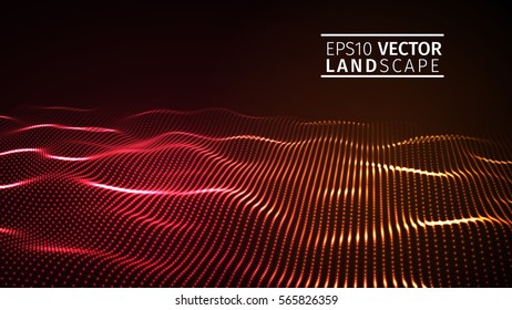 glowing abstract digital wave particles. Futuristic vector illustration. HUD element. Technology concept. Abstract background.