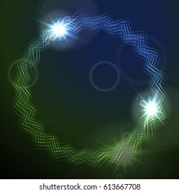 Glowing abstract green blue round lines design. Vector background