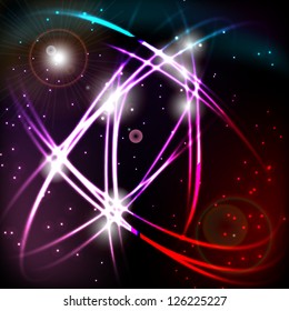 Glowing abstract lines on black background with stars