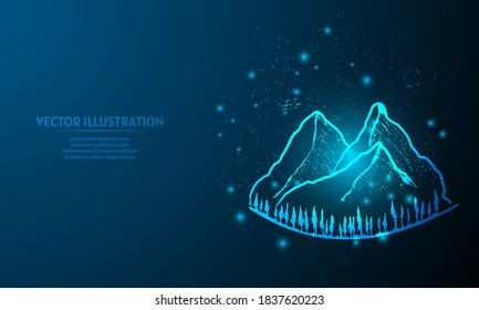 glowing abstract mountain on dark blue. mountain/outdoor with starlight background