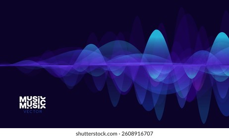 Glowing Abstract Music Wave with Smooth Peaks and Depth. Ideal for Audio Tech, DJ Visuals, or Podcast and Sound Branding. Vector Illustration.