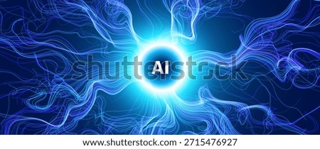 Glowing Abstract Neural Network With AI Core, Simulating Digital Brain Connections And Technology Flow On Dark Background. Futuristic Concept. Vector Illustration.
