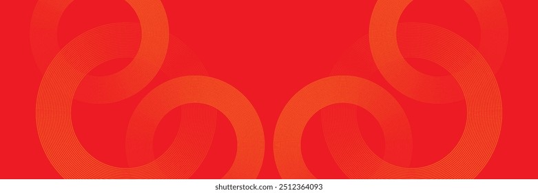 Glowing abstract orange geometric lines on red background. Modern shiny orange circle lines pattern. vektor